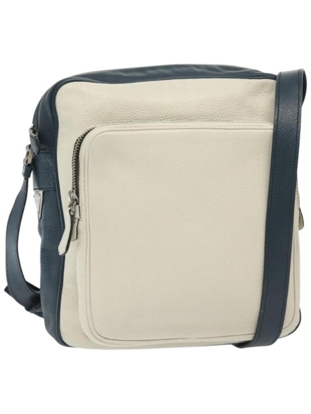 Authentic PRADA Shoulder Bag Leather White Blue Silver